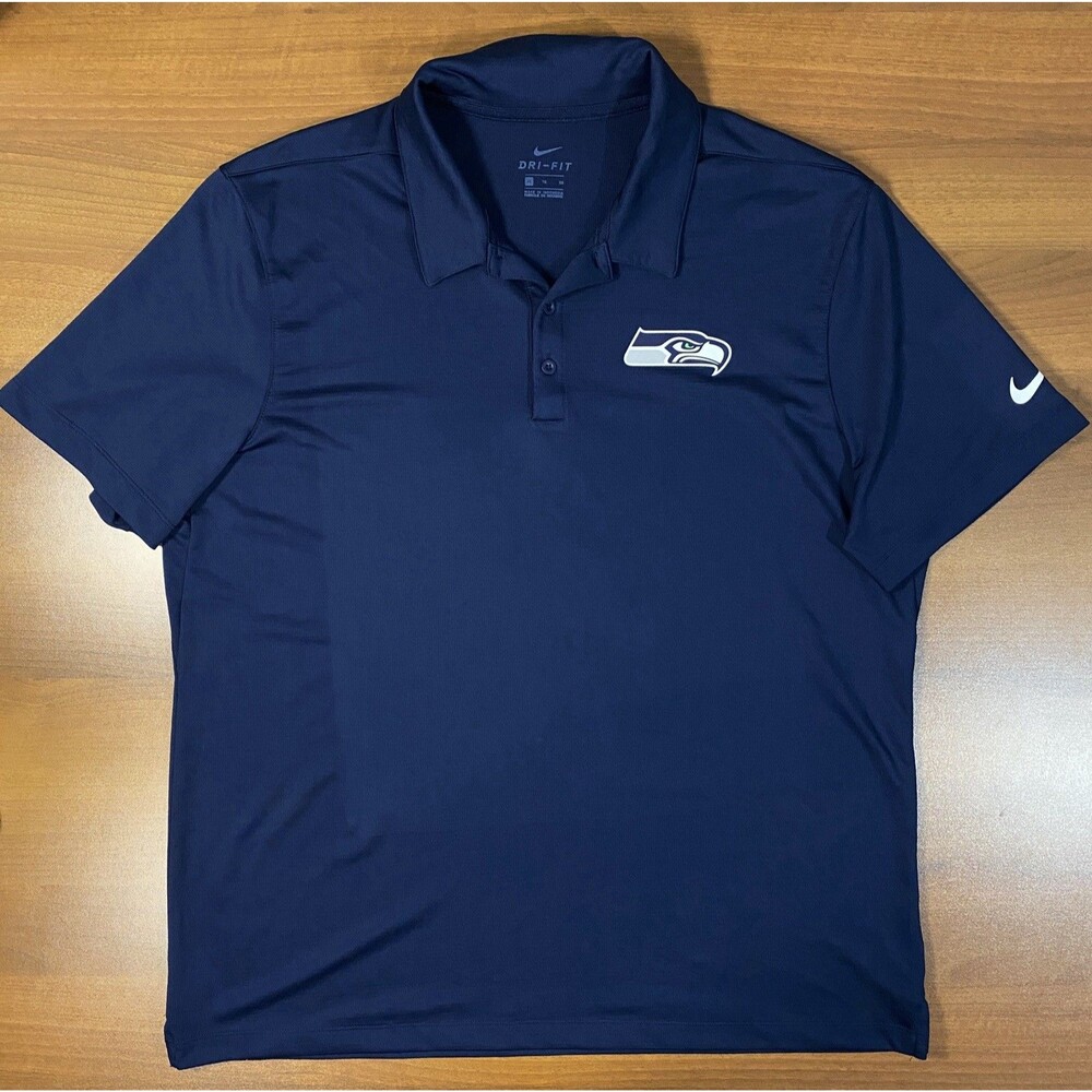 Nike Mens XL Seattle Seahawks Dri Fit Polo Shirt Performance Golf NFL Navy